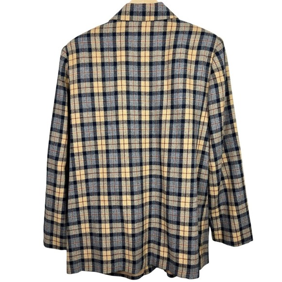 VTG 100% Wool Butter Yellow & Gray Plaid Button Robyn Meredith Women's Blazer 16 - Picture 2 of 11